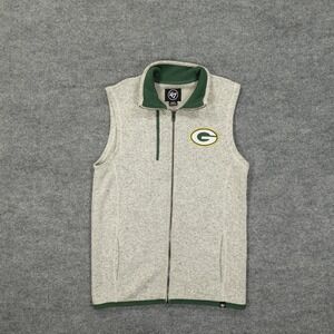 Green Bay Packers Vest Mens Small Gray NFL Football '47 Fleece Full Zip
